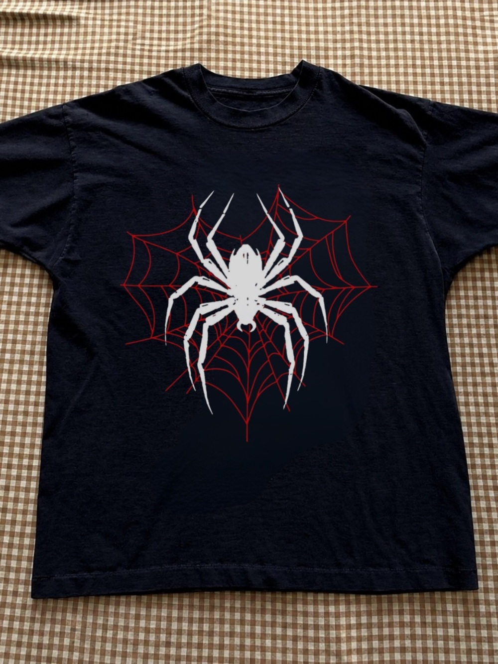 Spider Super hero Graphic Tee for men — Black with White and Red Print Size L